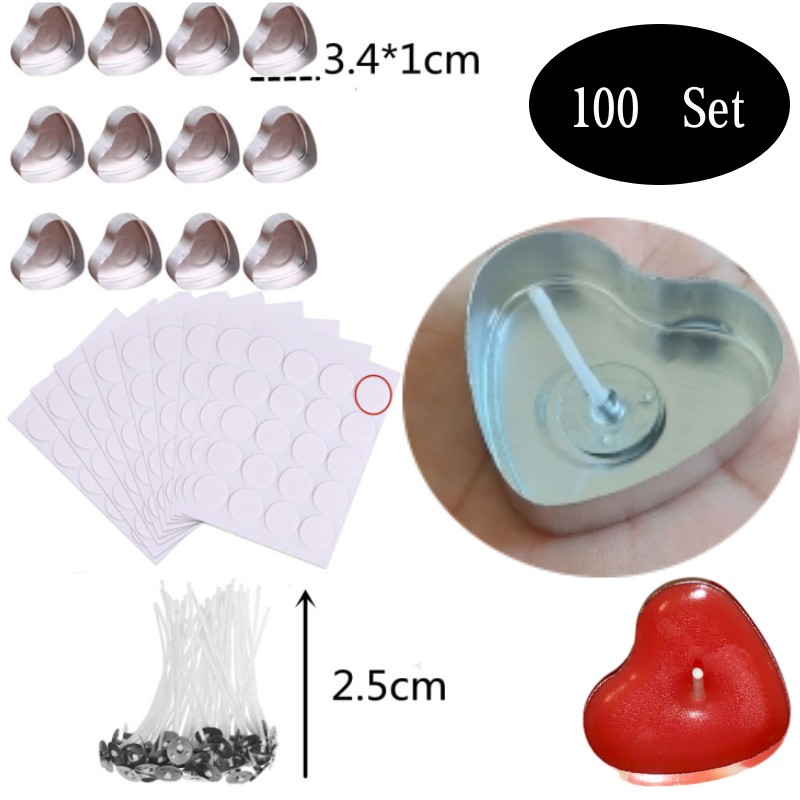 Candle Supplies Jars - 100 Takım Kalp şeklinde Boş Alüminyum