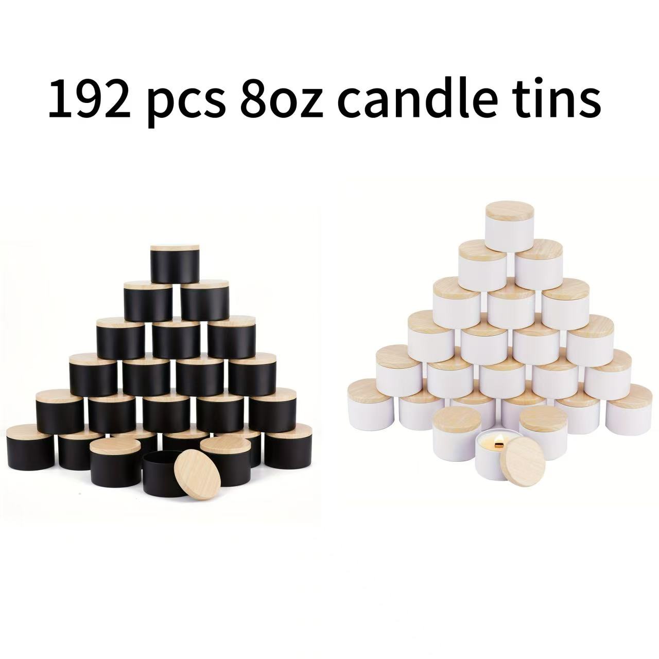 Candle Vessel Supplies - 192 adet 8 oz Mat Siyah/beyaz